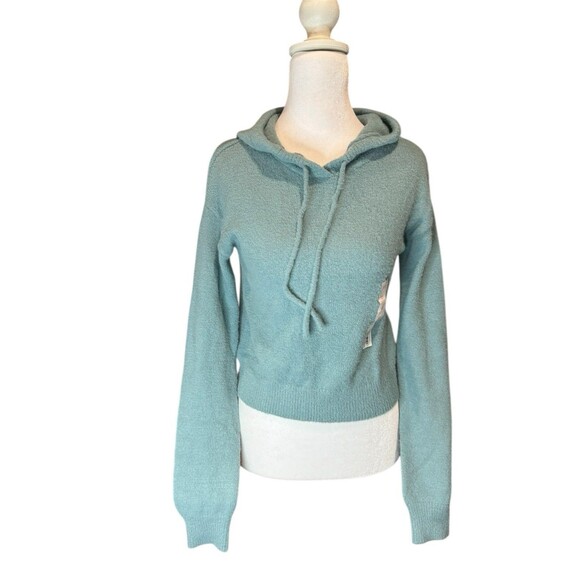SO Juniors Hoodie XS Blue Eyelash Plush Yard Loungewear Crop Hooded Womens NWT - Picture 2 of 8